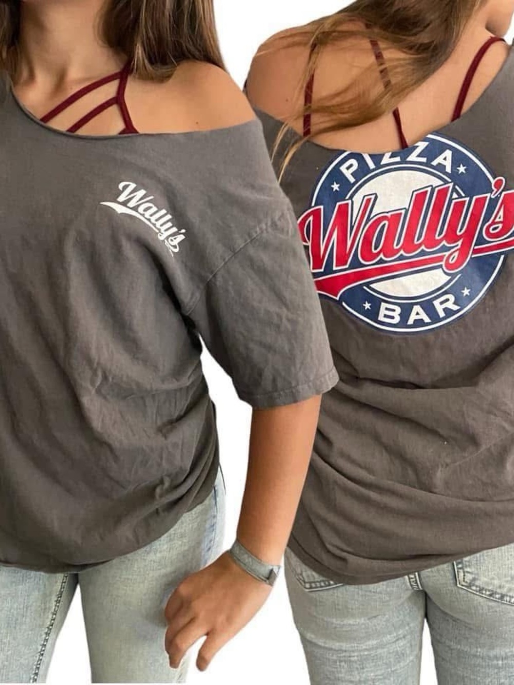 Wally’s Pizza Bar Graphic Tee Gray Restaurant Shirt Retro Logo Tee